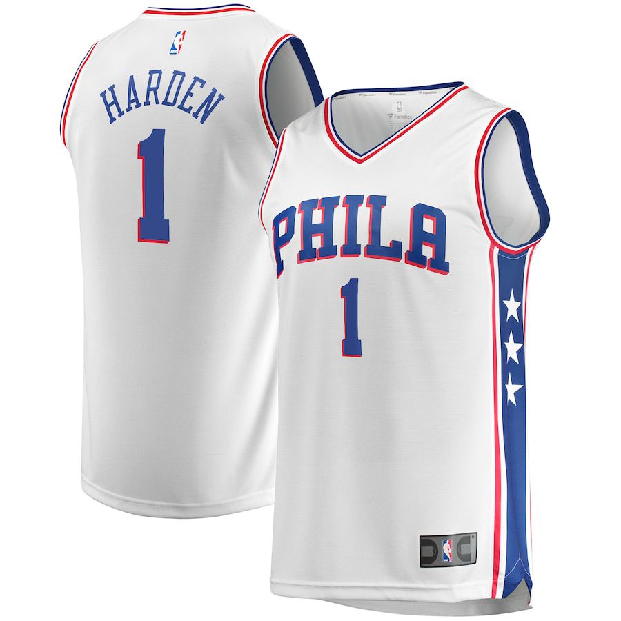 Men Philadelphia 76ers 1 James Harden Fanatics Branded White Fast Break Replica NBA Jersey